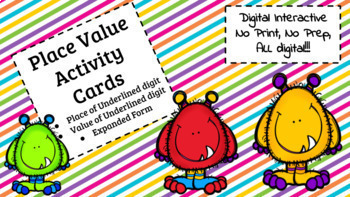 Preview of Place Value Activity Cards for Distance Learning *Editable *Self Checking