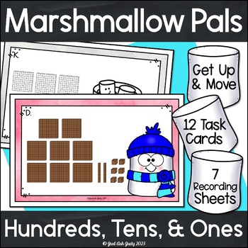 Preview of Winter Place Value Task Card Activity - Hundreds, Tens and Ones Marshmallow Pals