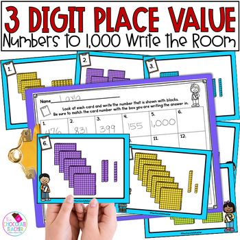 Preview of Place Value - Base Ten Blocks - Numbers to 1,000 - Math Write the Room