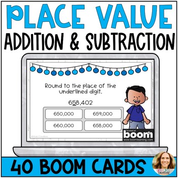 Preview of Place Value, Addition, & Subtraction Digital Boom Cards - 4th Grade Math Review