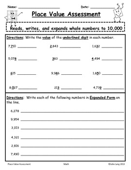 place value assessment third grade math by moving forward