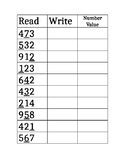 Place Value Assessment up to 999