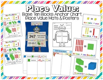 Preview of Place Value: Base Ten Blocks Posters, Anchor Chart, Place Value Mats and more