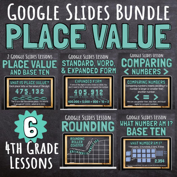 Preview of 4th Grade Place Value Base Ten Google Slides Math Lesson Bundle with Practice