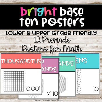Preview of Place Value Base Ten Posters in BRIGHT Colors- Easy Print & Premade Posters 8x8