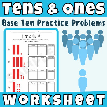 Preview of Place Value: Base Ten, Tens and Ones Practice Problems Math Worksheet 1st Grade