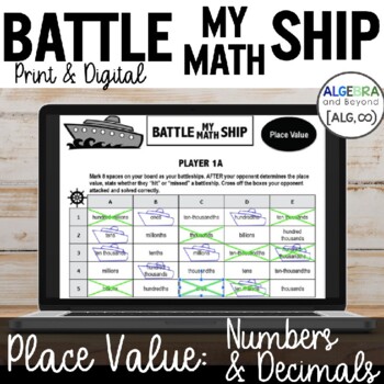 Preview of Place Value Activity | Battle My Math Ship Game | Print and Digital