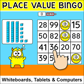 Preview of Monster Theme Place Value Bingo Game for In-Class & Distance Learning