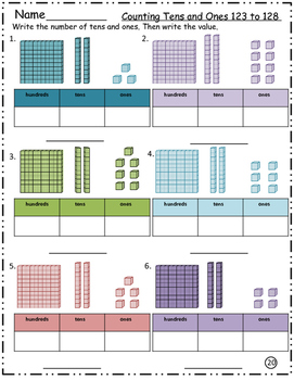 Place Value Blocks 1 to 140 Numbers Worksheets (Colored) : by mzat