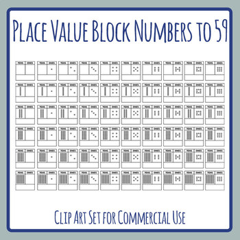 place value blocks in place value frames tens and ones numbers 0 59 clipart