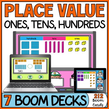 Preview of Place Value Base 10 Blocks Activities Boom Cards Bundle - 2nd grade - Special Ed