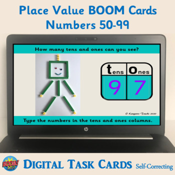 Preview of MAB Block Boom Cards (Numbers 50-99) – Digital Task Cards: 1st Grade BASE 10