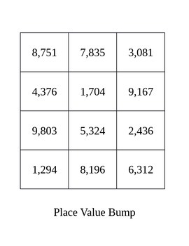 Preview of Place Value Bump - A Review Game for Ones through Thousands