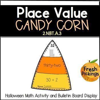 Preview of Place Value Candy Corn- Halloween Math Activity & Bulletin Board (2.NBT.A.3)