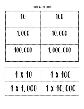 Preview of Place Value Cards 10-1,000,000