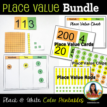 Preview of Place Value Cards Printable Bundle 2.NBT.A.1 for Math Activity Chart