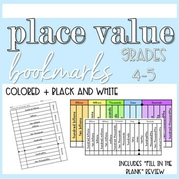 Preview of Place Value Chart | 4th 5th Grade Interactive Notebook Page & Bookmark