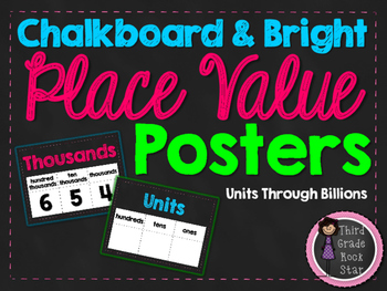 Preview of Place Value Chart Posters {Chalkboard & Bright Theme}