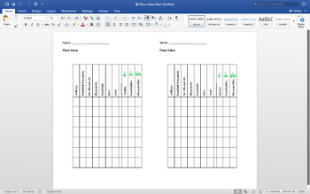 Preview of Place Value Chart Scaffold