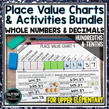 Preview of Place Value Charts and Activities Bundle - Worksheets - Math Centers