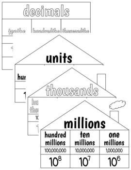 Preview of Place Value Charts/Houses (Value Words and Numerical Value)