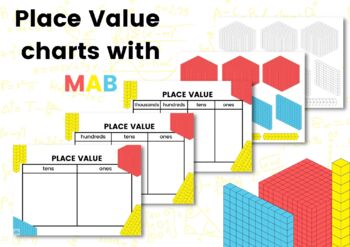 Preview of Place Value Charts with MAB (colour and black and white)