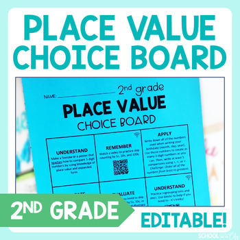 Preview of Place Value 2nd Grade Math Choice Board - Editable Activities