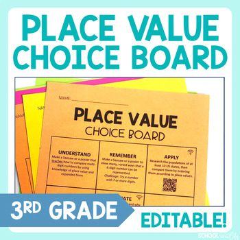 Preview of Place Value 3rd Grade Math Choice Board - Editable Extension Activities