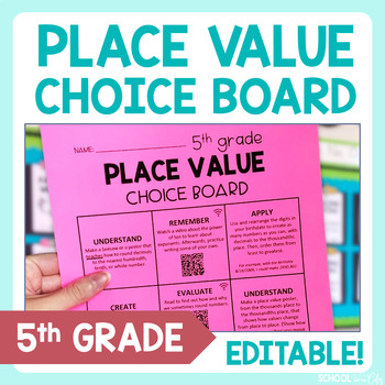 Preview of Place Value 5th Grade Math Choice Board - Editable Extension Activities