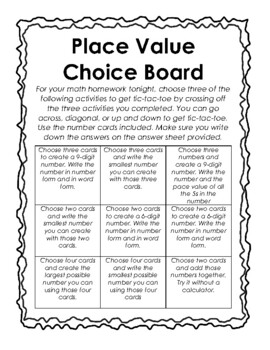 Preview of Place Value Choice Board