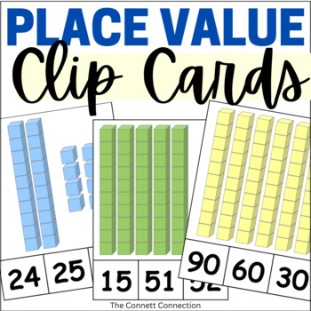 Preview of Two Digit Number Clip Cards Place Value with Base Ten Blocks for Math Centers
