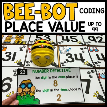 Preview of BeeBot Coding 1st Grade Place Value to 100 Games Tens & Ones Bee Bot Printables