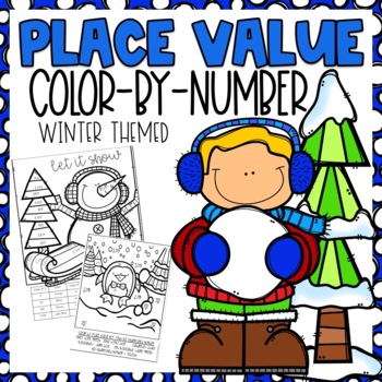 Preview of Place Value Color-By-Number Winter Themed