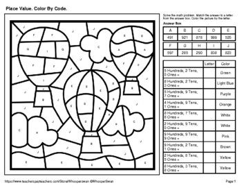 place value color by code coloring pages transportation by