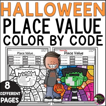 Preview of Halloween Place Value Color by Code Differentiated Worksheets