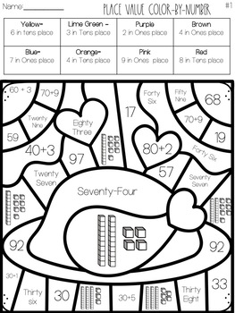 place value color by code thanksgiving themed by createdbymarloj