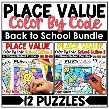 Preview of Color by Number Back to School Place Value Practice Review Worksheets Bundle