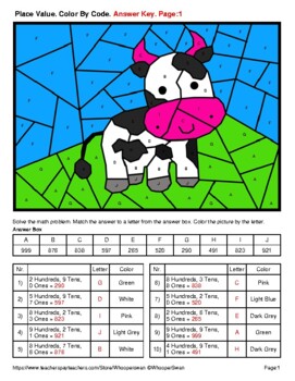 Place Value - Coloring Worksheets | Color by Code by WhooperSwan