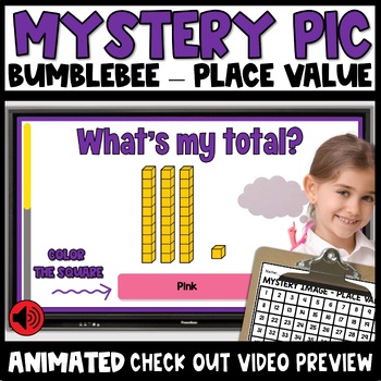 Preview of Place Value Coloring Worksheets Mystery Pictures up to 100 Math Pages Bee Image