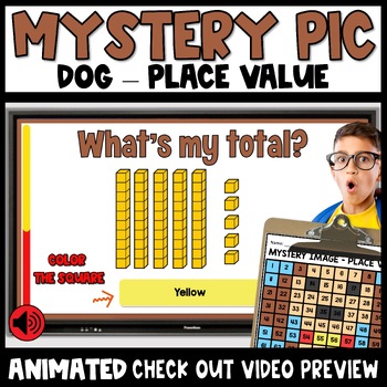 Preview of Place Value Coloring Worksheets Mystery Pictures up to 100 Math Pages Dog Image