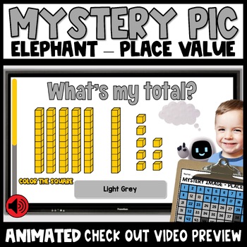 Preview of Place Value Coloring Worksheets Mystery Pictures up to 100 Math Pages Elephant