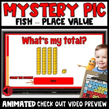 Preview of Place Value Coloring Worksheets Mystery Pictures up to 100 Math Pages Fish Image