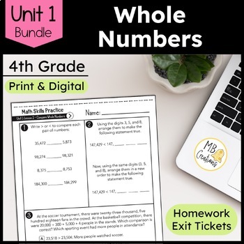 Preview of Place Value, Compare, Add and Subtract Worksheets Unit 1 4th Grade iReady Math