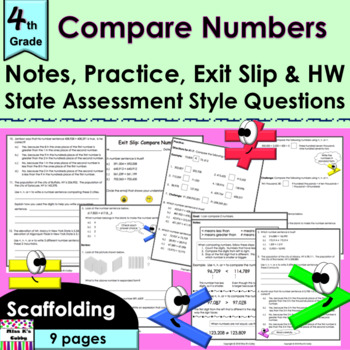 Preview of Place Value: Compare Numbers no prep lesson: notes, CCLS practice, HW, exit slip
