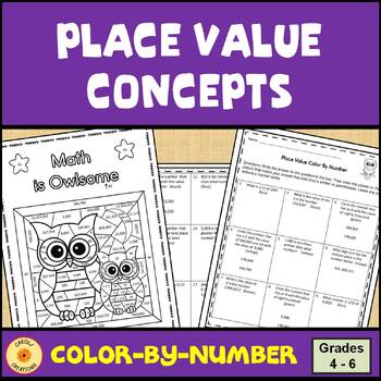 Preview of Place Value Concepts Color By Number Worksheet with Easel Option