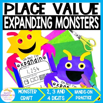 Preview of Place Value Craft Bulletin Board Place Value Expanded Form Monster 2 & 3 digit