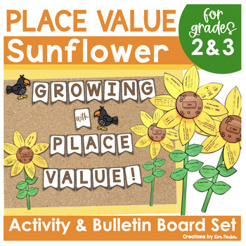 Preview of Fall Math Sunflower Bulletin Board Place Value Craftivity September Craft Fun