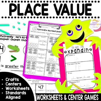 Preview of Place Value Craft and Practice Worksheets for 2 Digit Standard and Expanded Form