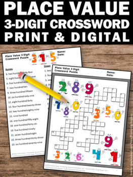 3 Digit Place Value Worksheets Crossword Puzzle 2nd Grade ...