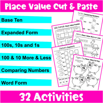 place value worksheets to 1000 3 digit numbers cut and paste tpt